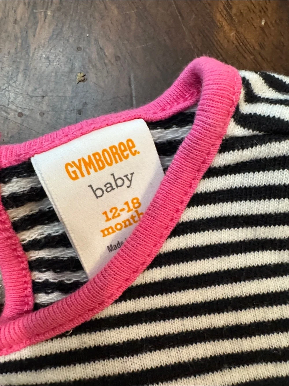 Gymboree Black & White Striped Panda Pocket Deess with Pink Trim
